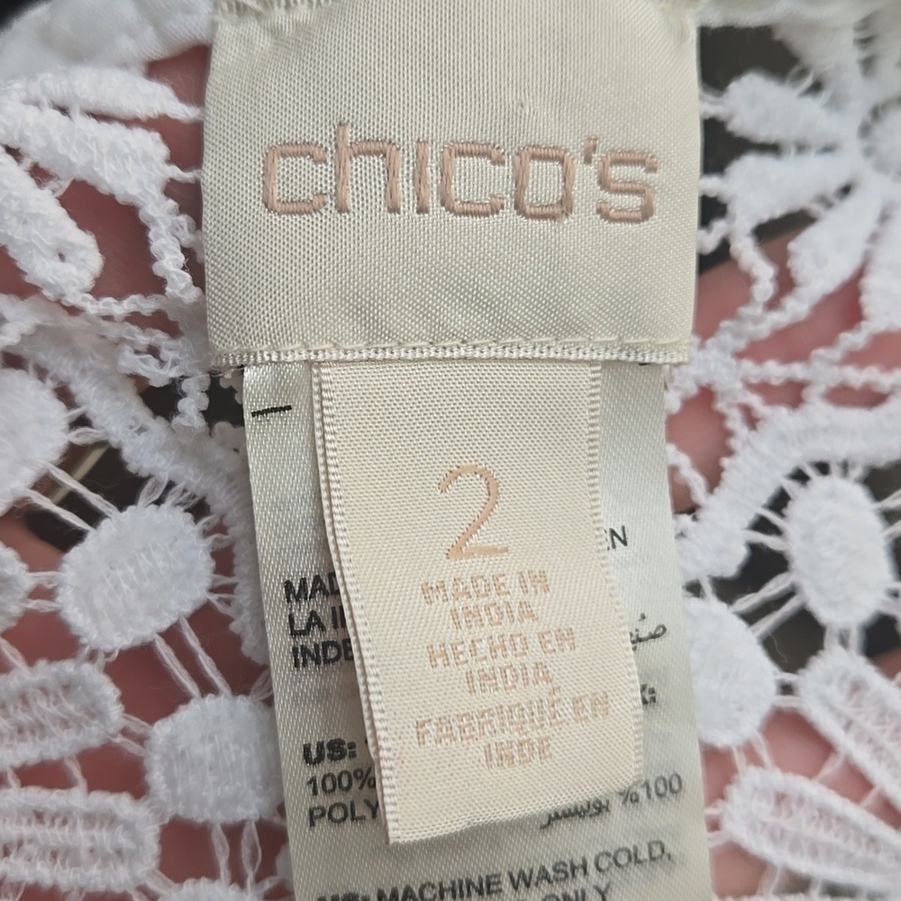 Chico's White Lace Crochet Tunic Top with Pleated Hem – Size 2 (Large) - Picture 7 of 9
